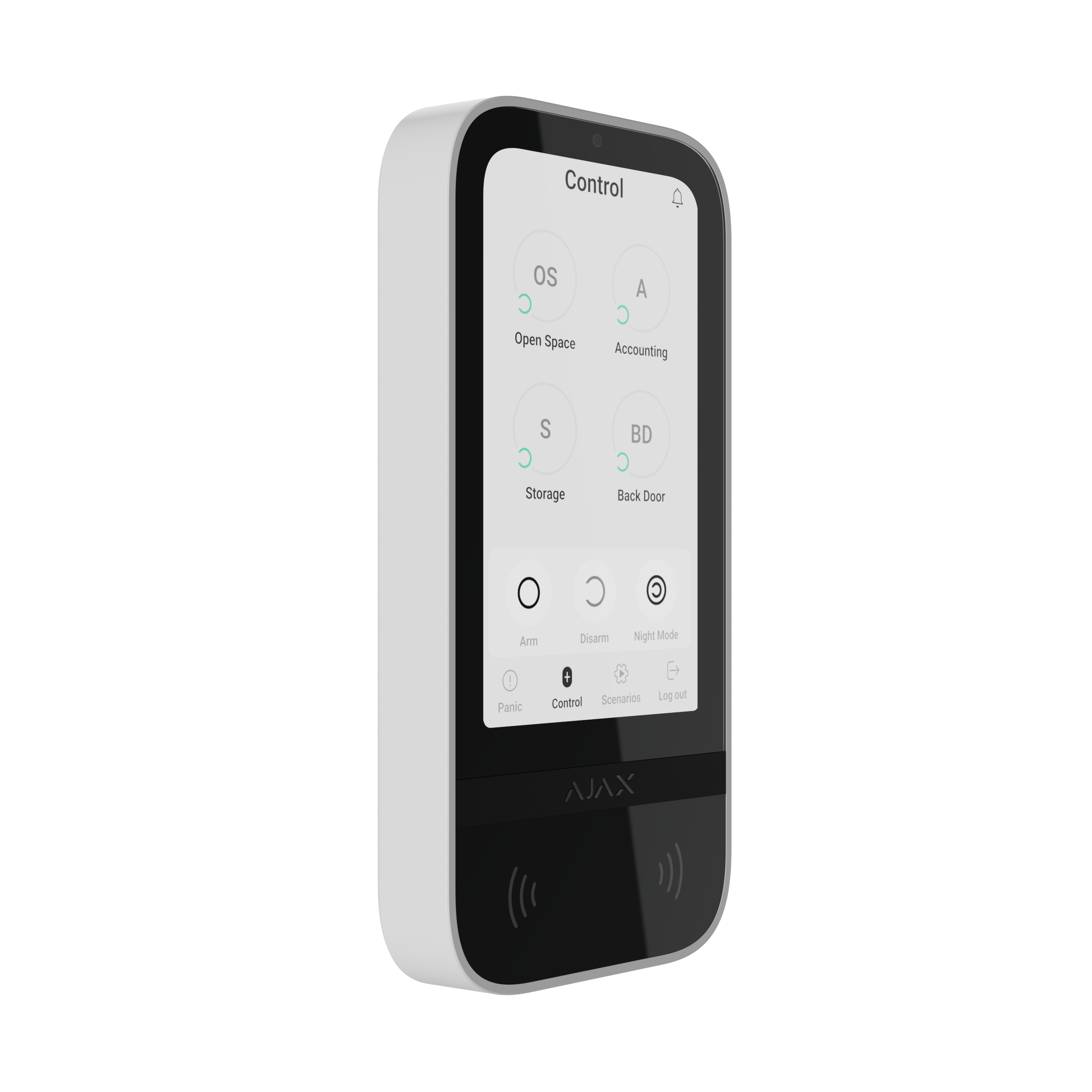 White wireless keypad with touch screen to control an Ajax system