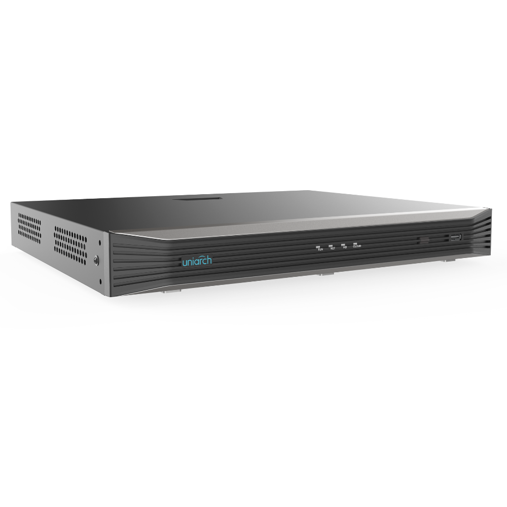 Uniarch 16-ch 2-SATA Ultra 265/H.265/H.264 NVR, 16 PoE ports, up to 2*4K@30 recording, 2 SATA HDD up to 10TB each, bandwidth I/O: 160/64Mbps, support 1-ch HDMI, 1-ch VGA,  support cloud upgrade