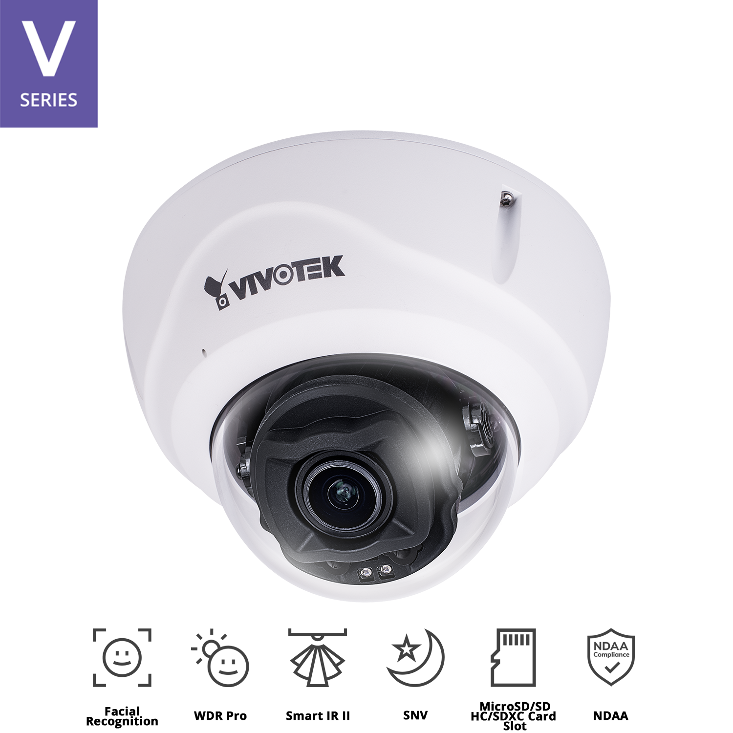 Outdoor Vandal Dome, 5M 30fps, H.265/H.264/MJPEG, f2.7 ~ 13.5 Motorized Lens, P-iris, IR 50m, SNV, WDR PRO, SmarSmart IR II,t Stream III, PoE/DC12V, I/O 2/2, Two-way Audio, MicroSD/SDHC/SDXC, IP66/IP67/IK10, etc.