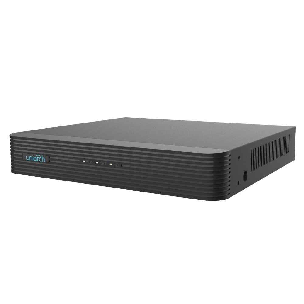 Uniarch 4-ch 1-SATA Ultra 265/H.265/H.264 NVR, 4 PoE ports, up to 1*4K@30 recording, 1 SATA HDD up to 6TB, bandwidth I/O: 40/40Mbps, support 1-ch HDMI, 1-ch VGA,  support cloud upgrade, with 1TB surveillance HDD installed