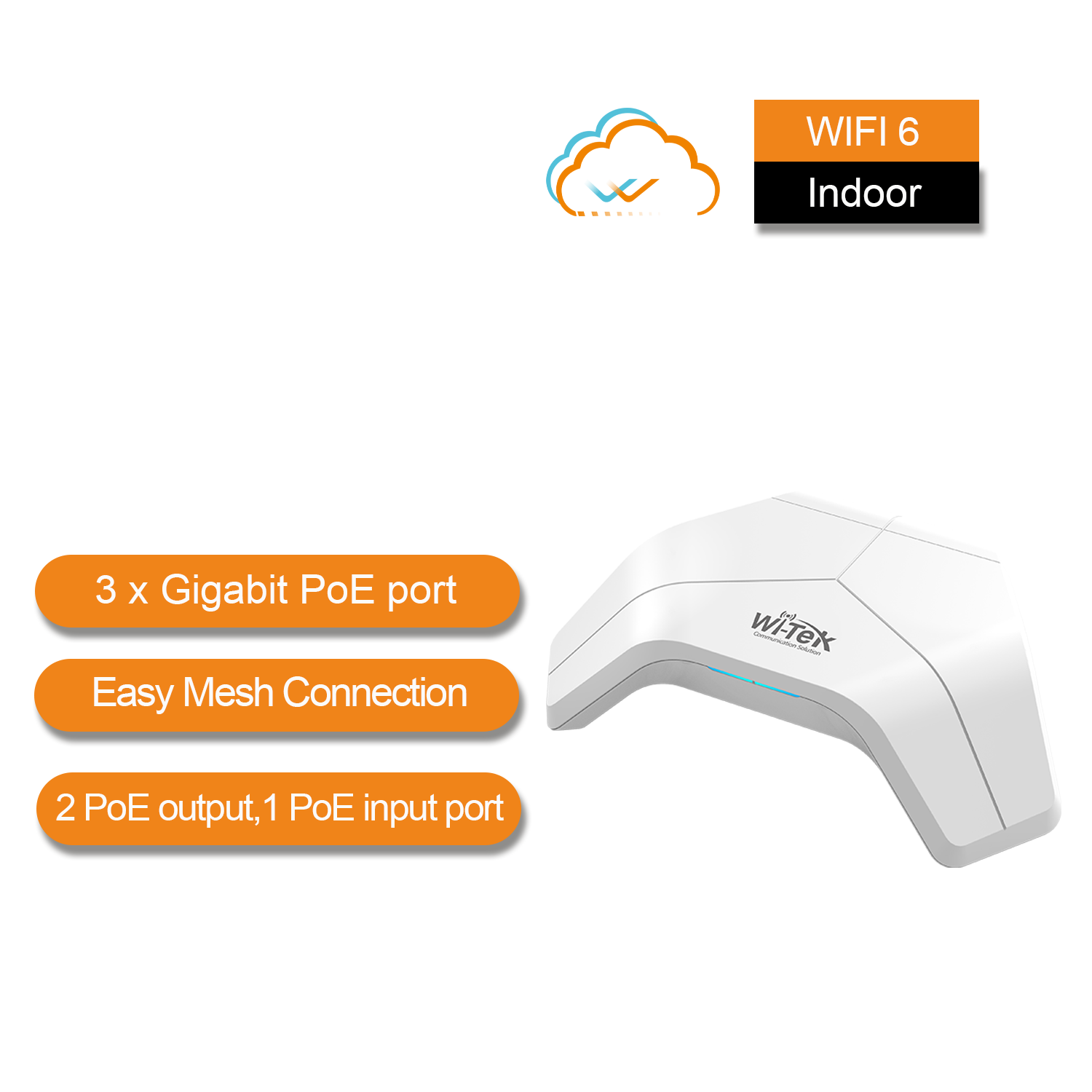 Wi-Tek Wi-Fi 6 Wireless Indoor Mesh Access Point with PoE Out