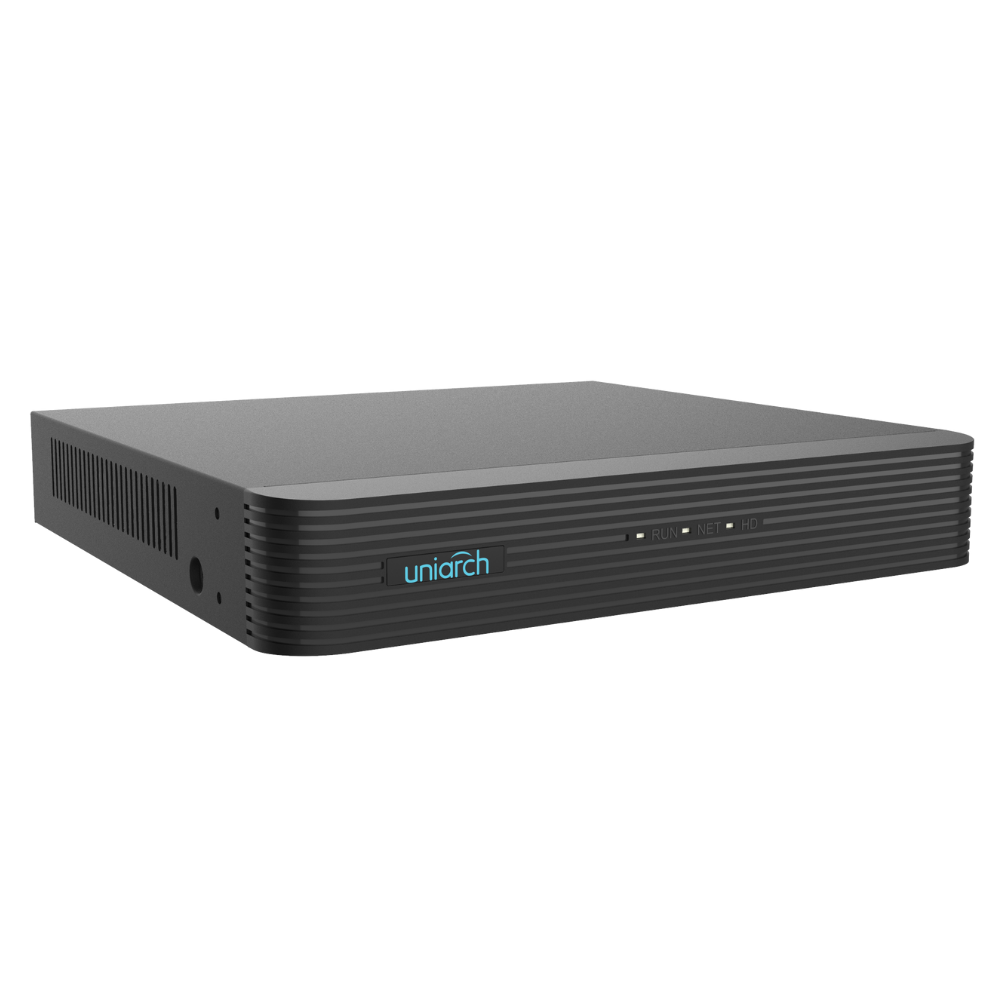 Uniarch 4-ch 1-SATA Ultra 265/H.265/H.264 NVR, 4 PoE ports, up to 1*4K@30 recording, 1 SATA HDD up to 6TB, bandwidth I/O: 40/40Mbps, support 1-ch HDMI, 1-ch VGA,  support cloud upgrade, with 1TB surveillance HDD installed