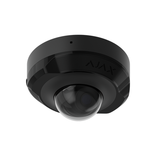 AJAX 5MP Mini Dome Black Wired security IP camera, up to 2880x1620px resolution, 100-110 degree viewing angle, 2.8mm, 25FPS, JetSparrow Video protocol, microSD, H.264, H.265, HDR, WDR, up to 100 Mbps, up to 35m IR, PoE, 12V1A, IP65.