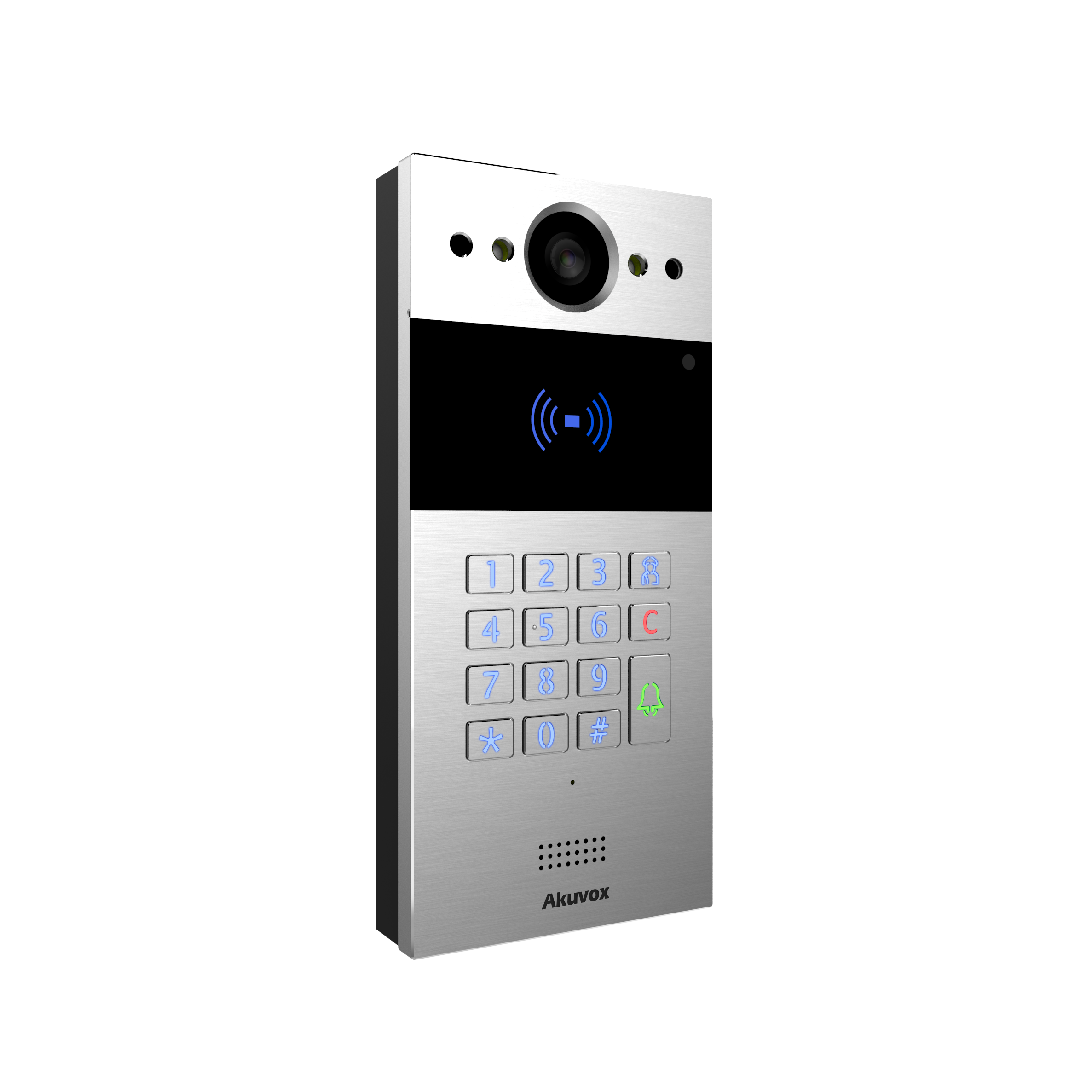 2-Wire SIP video door phone, numeric keypad, space-saving and highly compatible, apartment and office building retrofitting, On-wall (Surface mount) bracket included