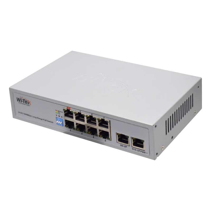 Wi-Tek 8FE+2FE uplink 250m Long Range PoE Switch with 8Port PoE