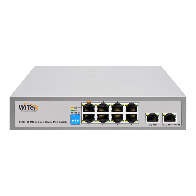 Wi-Tek 8FE+2FE uplink 250m Long Range PoE Switch with 8Port PoE