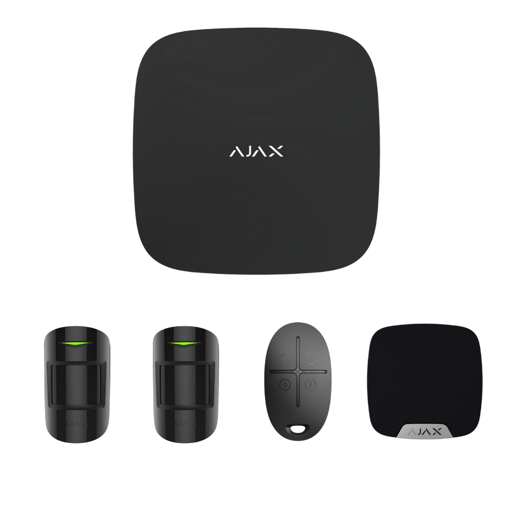 StarterKitPlus includes:  1 x Hub2Plus(Black) AJAX#30636, 2 x Motion Protect(Black) AJAX#30654, 1 x Space Control(Black) AJAX#30669, 1 x Home Siren(Black) AJAX#30629