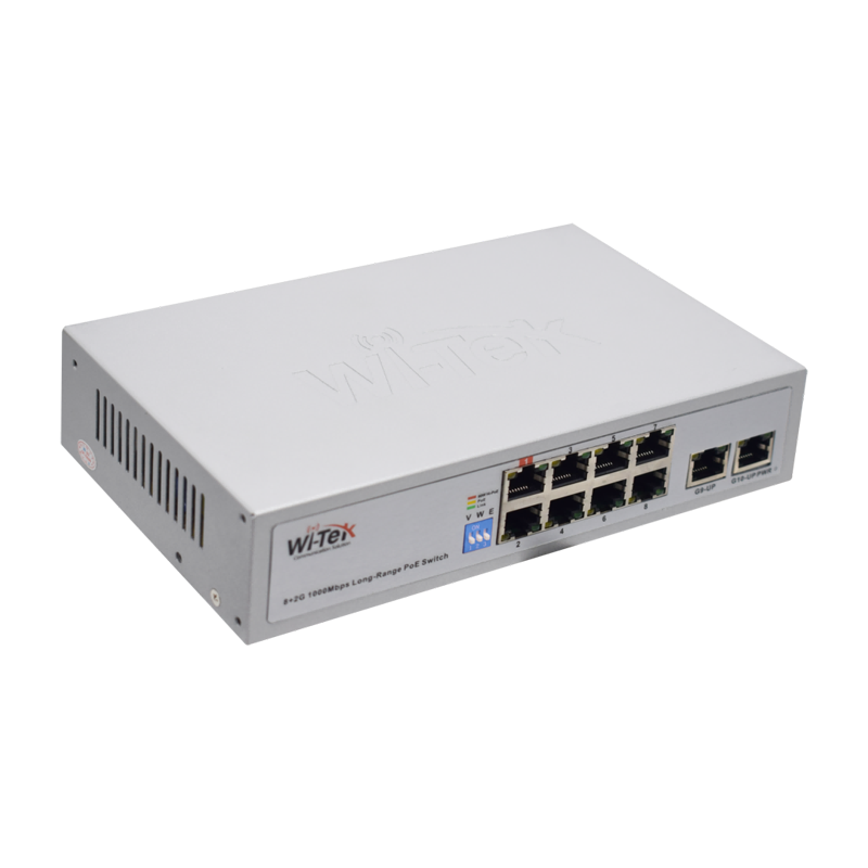 Wi-Tek 8FE+2FE uplink 250m Long Range PoE Switch with 8Port PoE