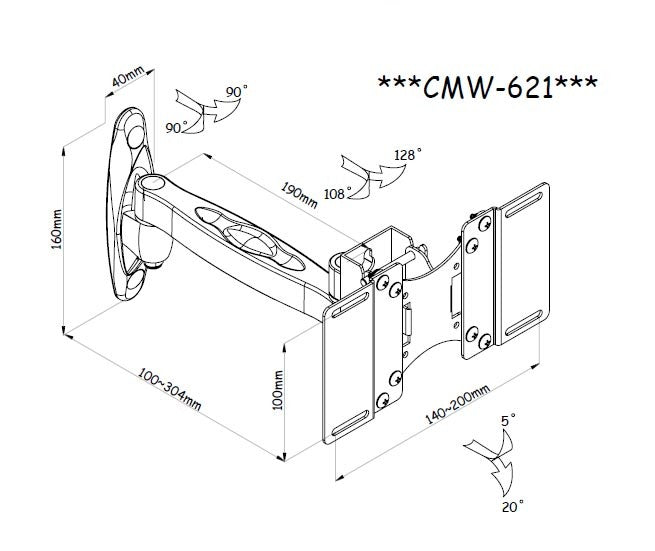 LCD Wall Mount Bracket with Single Swing arm