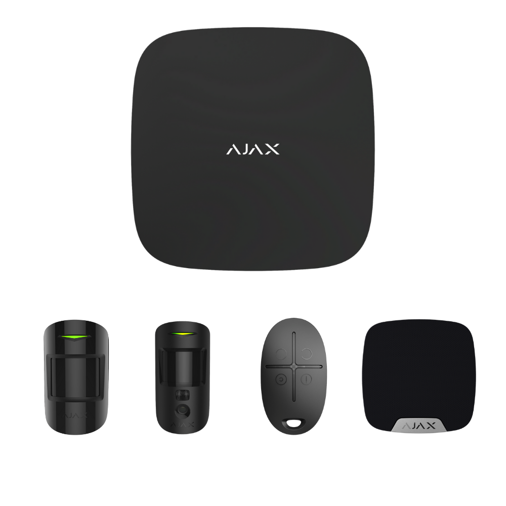 StarterKitPlus Cam includes:   1 x Hub2Plus(Black) AJAX#30636, 1 x Motion Protect(Black) AJAX#30654, 1 x Motion Cam(Black) AJAX#30651, 1 x Space Control(Black) AJAX#30669, 1 x Home Siren(Black) AJAX#30629