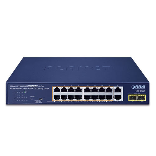 16-Port 802.3at PoE+, 2-Port 1000X SFP Switch -GSD-2022P