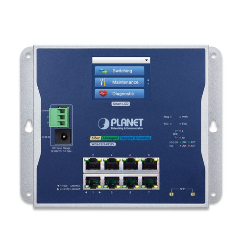 Industrial 8-port Wall-mount Switch with LCD Touch Screen