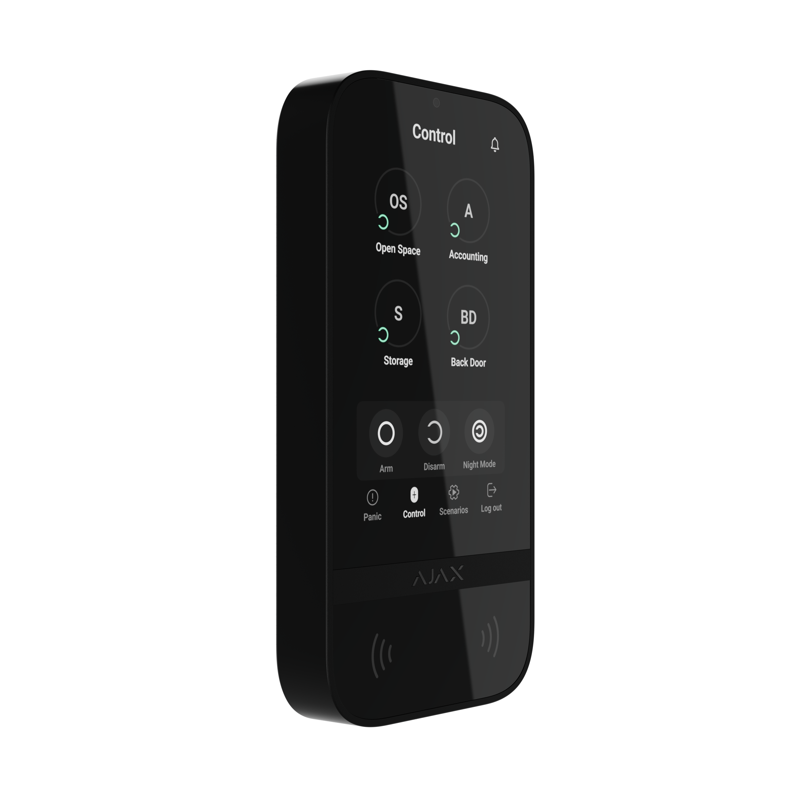 Black wireless keypad with touch screen to control an Ajax system